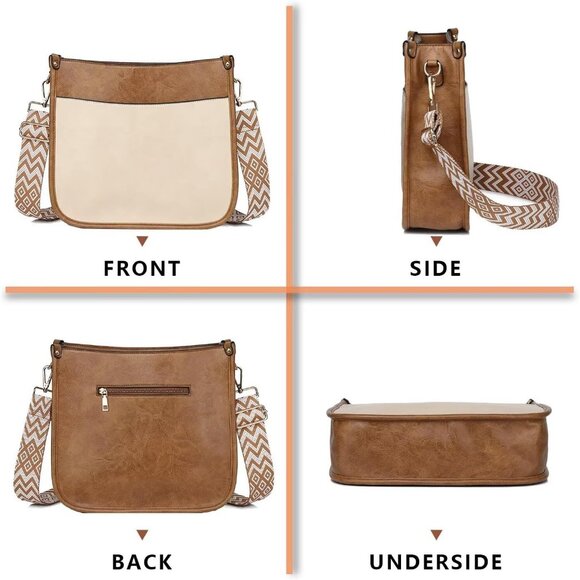 Women’s Khaki Leather Purse Zipped Pockets Crossbody Bag and Shoulder Bag - Picture 6 of 6